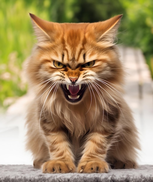 Angry street cat hissing