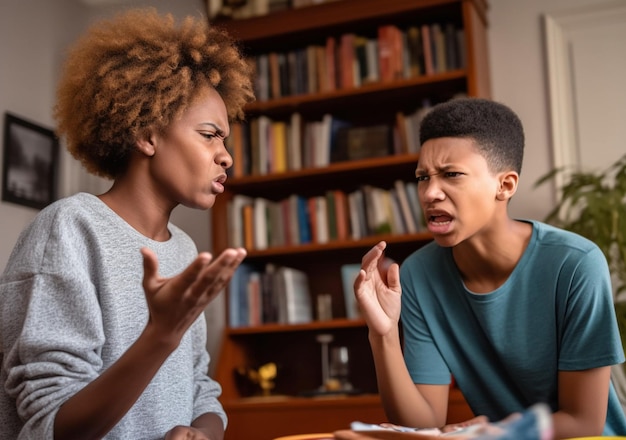 Photo angry strict mother yells at difficult teenager generational issues in african family ai generated