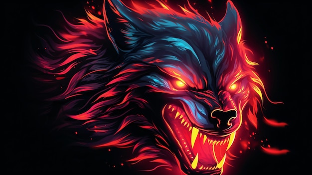 Angry Wolf howling in fire with flames