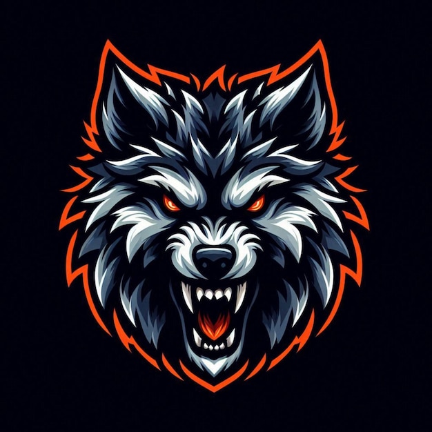 an angry wolf logo with an orange background