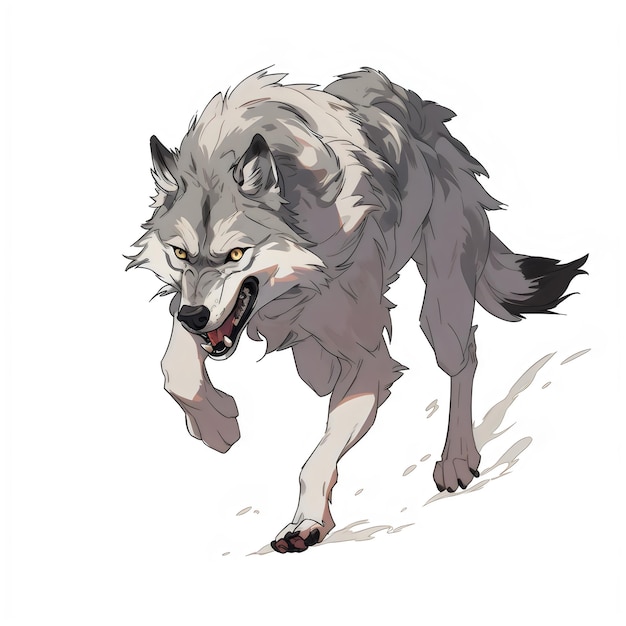 Photo angry wolf in nature running pose illustration isolated white background clipart water color