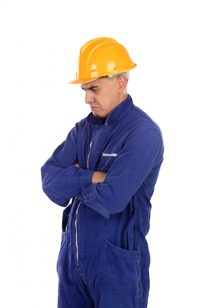 Angry worker with yellow helmet