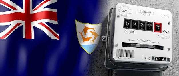 Anguilla country flag and energy meter 3D illustration