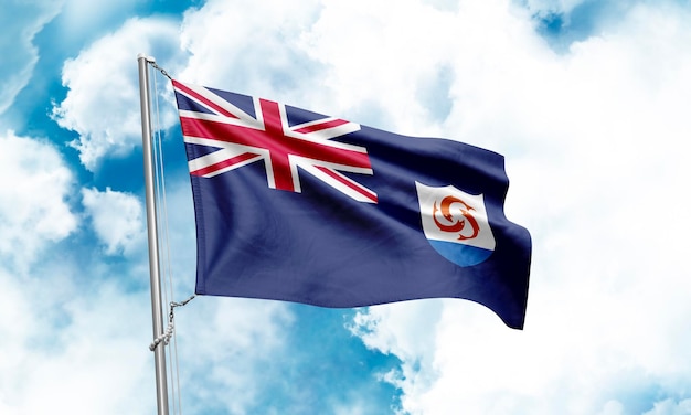 Anguilla flag waving on sky background 3D Rendering