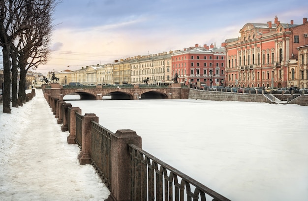 Anichkov Bridge in St. Petersburg on the Fontanka