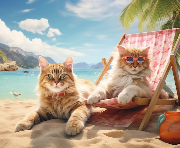 Animal Cat and Dog Summer Holiday Generative AI