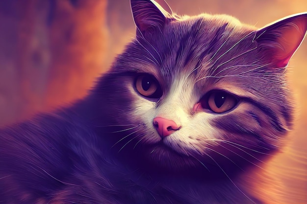 Animal cat Portrait of a cat Digitial art style illustration painting