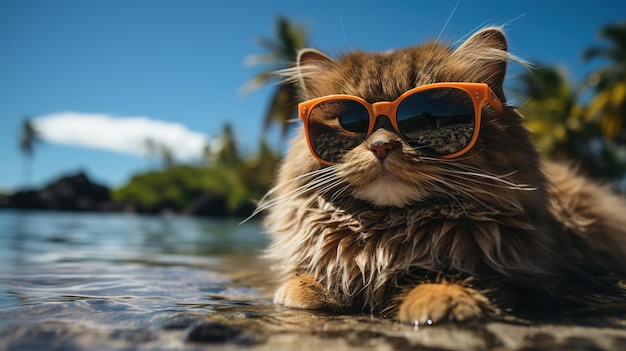 animal cat summer holiday A kitten With Sunglasses Going to a photo shoot