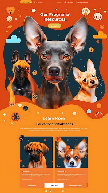 Photo animal education with fade out effect modern bright orange w wild animals and pets web layout idea