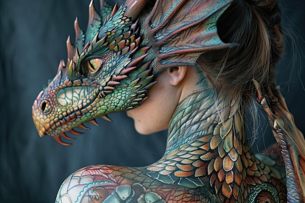 Animal fantasy woman dragon body art created in my private studio