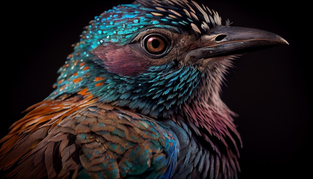 Animal feather beak multi colored close up nature generative AI