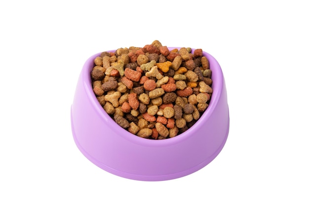 Animal food in a bowl is isolated on a white background