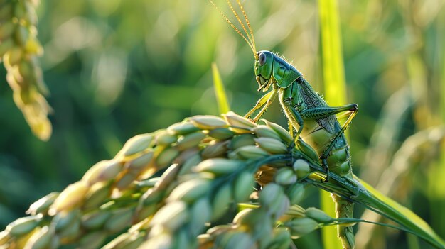 animal insect rice field color green beautiful Generative Ai