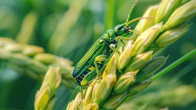 animal insect rice field color green beautiful Generative Ai