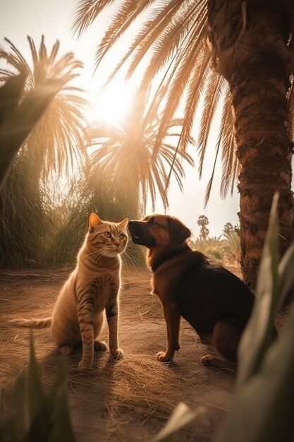 Animal love cat kitty and dog nature full of happy