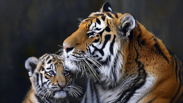 Animal photography tiger with his son Photorealism style