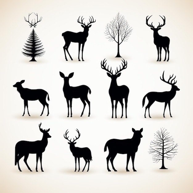 Animal Silhouettes Solid Black on White Background