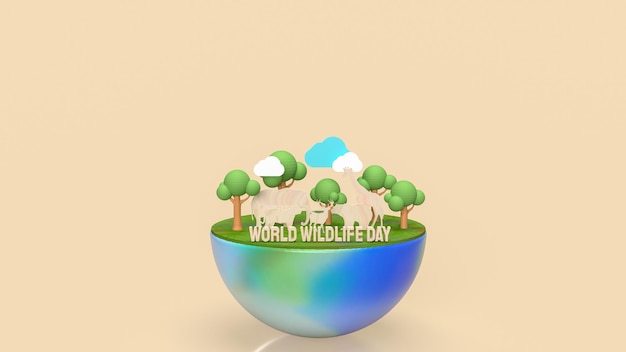 The animal and text for world wildlife day concept 3d rendering