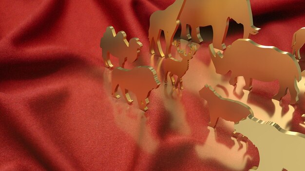 The animal wood plate on red silk background 3d rendering