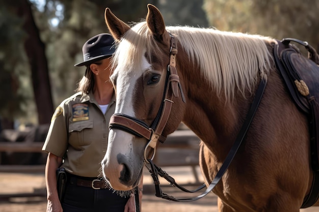 Animalassisted Intervention Therapy Horse Calmly Standing With Handler Generative AI