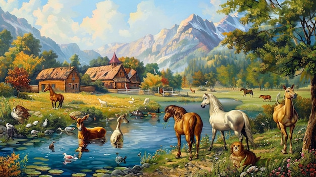 Animals in the Country Lanscape Generate Ai