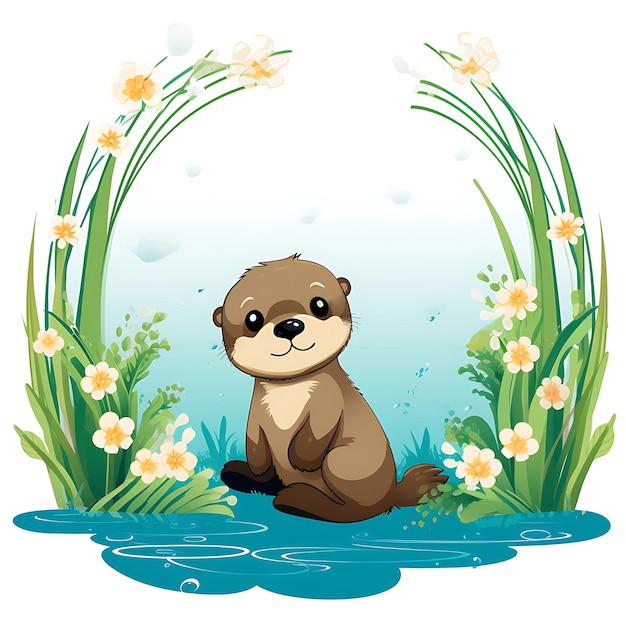 Animals Frame of Baby Otter a Cheerful River Dwelling Baby Otter Sha 2D cute creative design