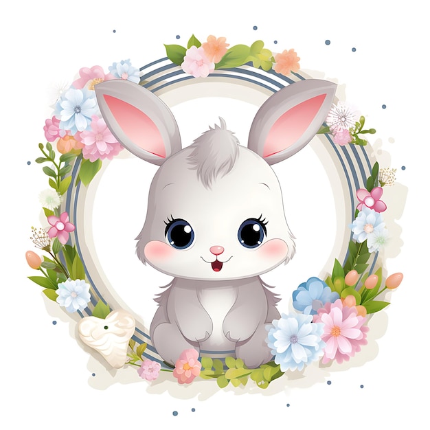 Animals Frame of Cuddly Meadow Dwelling Bunny Creatively Mirroring a 2D cute creative design