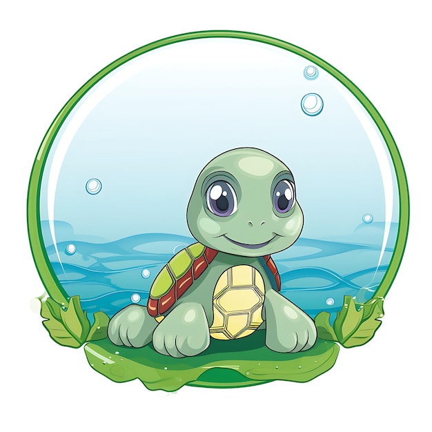 Animals Frame of Cute Red Eared Slider Turtle Designed in the Shape 2D cute creative design