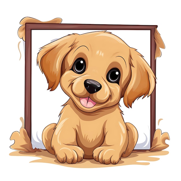 Animals Frame of Fluffy Golden Retriever Puppy Designed in the Shape 2D cute creative design