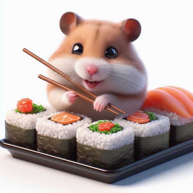 Animals Ilustration hamster cute picture sushi sticks Chinese food