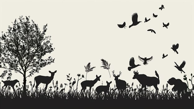 Photo animals silhouetted in a rain forest background