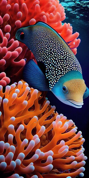 Animals of underwater sea world ecosystem tropical fish and coral reef made with geneh generative AI