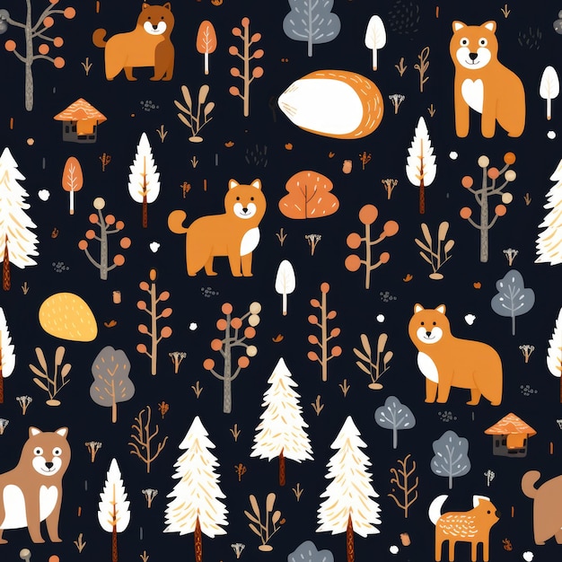 Animals wilderness adventure exploration seamless pattern