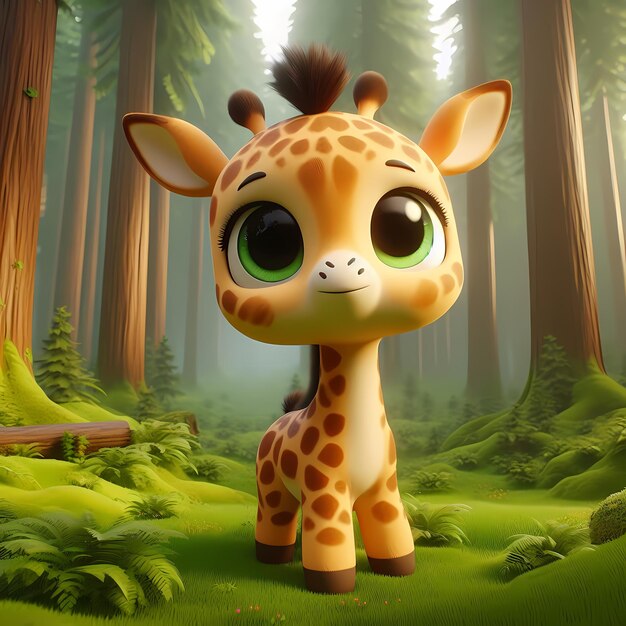 Photo animals with forest background cute disney pixar style