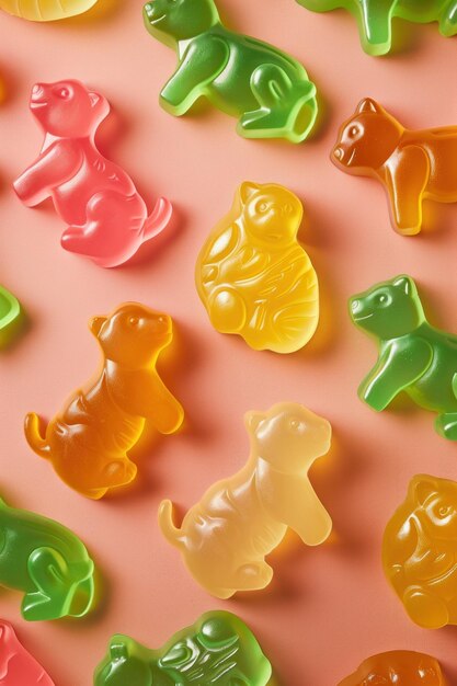 Animalshaped gummies 3D render bright studio lighting closeup colorful playful detail advertise photo