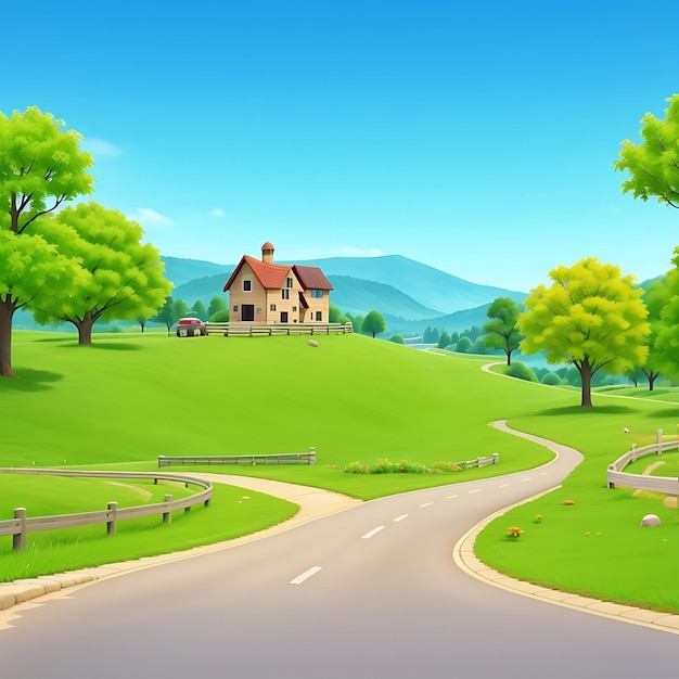 Animate Cartoon Background Village Road Generated Ai