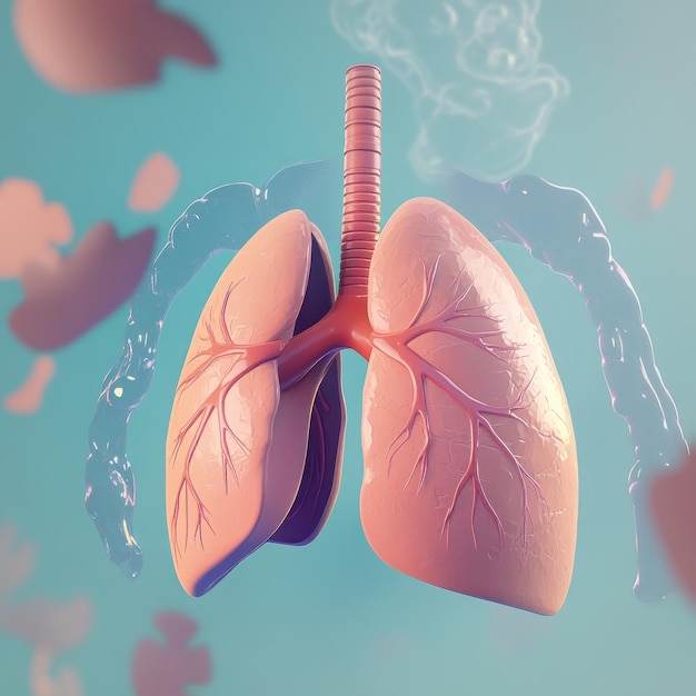 Photo animated 3d cartoon of lungs breathing inhale exhale