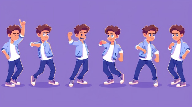 Animated boy in different dancing poses