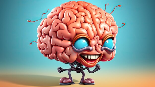 Photo animated brain character with glasses