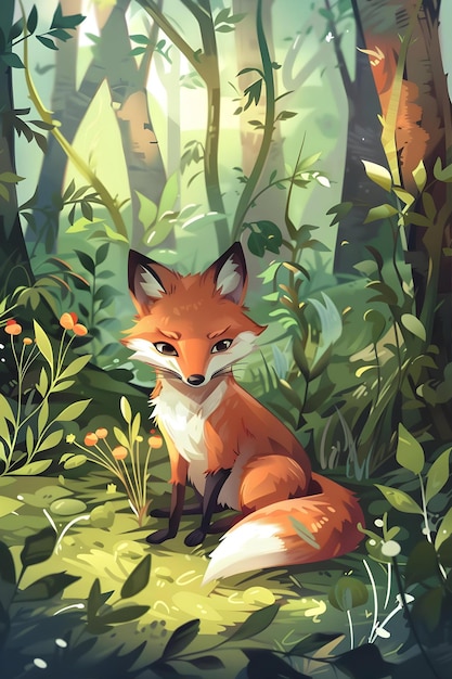 Animated Cartoon Flash Card Illustration Of A Cute Fox