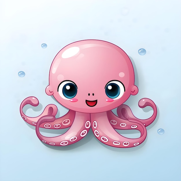 Animated cartoon flash card illustration of a cute octopus