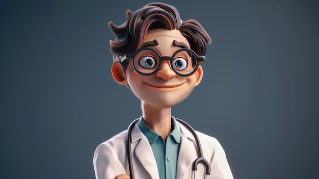 Animated character as a friendly doctor in a clinic setting