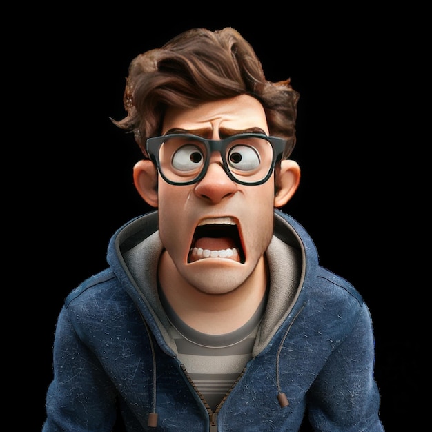 Animated character expressing shock with a furrowed brow