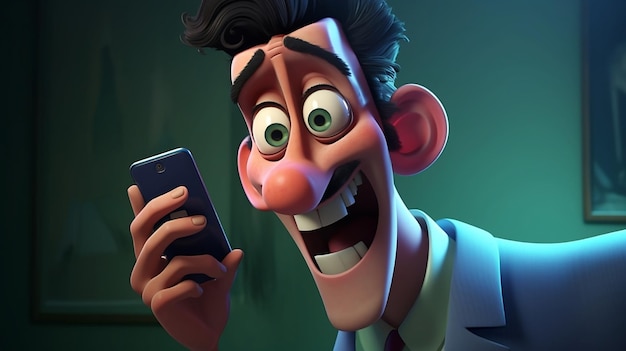 Animated character using the cell phone