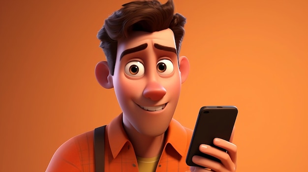 Animated character using the cell phone