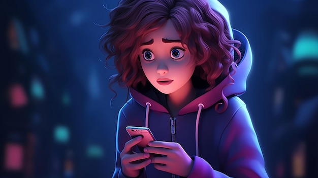 Animated character using the cell phone