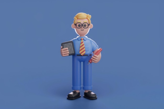 Animated Character with Blonde Hair and Glasses Holding a Device