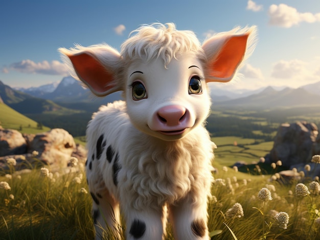 Animated cute baby cow