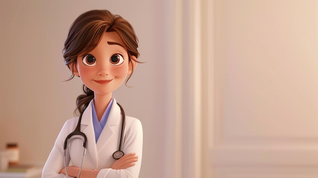 Animated female doctor in a bright clinical setting