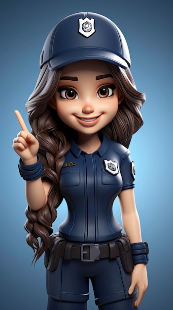 Animated Female Police Officer with Raised Index Finger